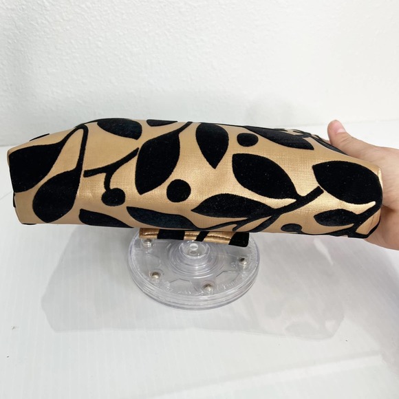 Metallic Gold Black Velvet Foldover Flap Purse Clutch - Picture 5 of 9